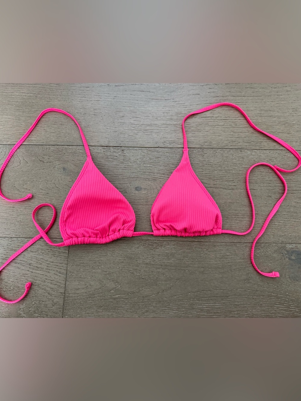 Hollister Ribbed Triangle Bikini Top - Neon Pink